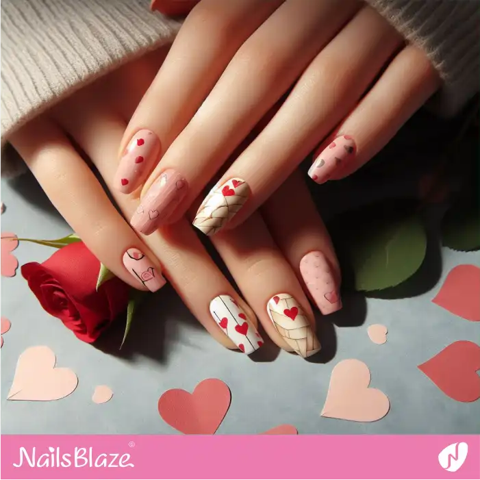 Vintage Valentine Nail Art with Heart Design | Valentine Nails - NB2426